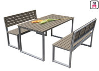 Plastic Wood Outdoor Restaurant Tables Commercial KD Patio Dining Sets With Bench