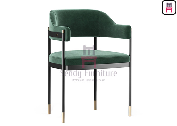 Open Back Upholatered Armrests Dining Chair With Gold Details